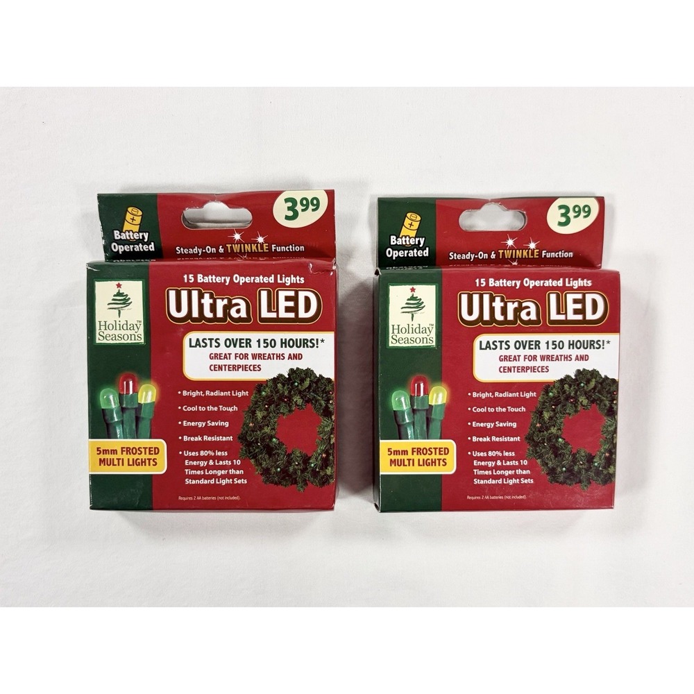 New Holiday Seasons Ultra LED Multi Color Lights Battery Operated Twinkle 2 Pack